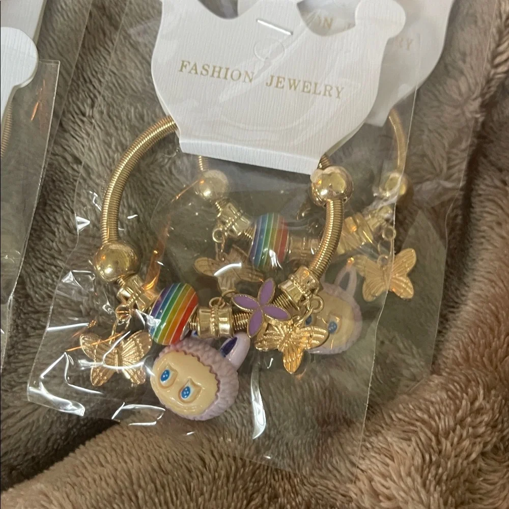 Colorful Kids Labubu Charm Bracelets silver and gold toned set of 20 nwt